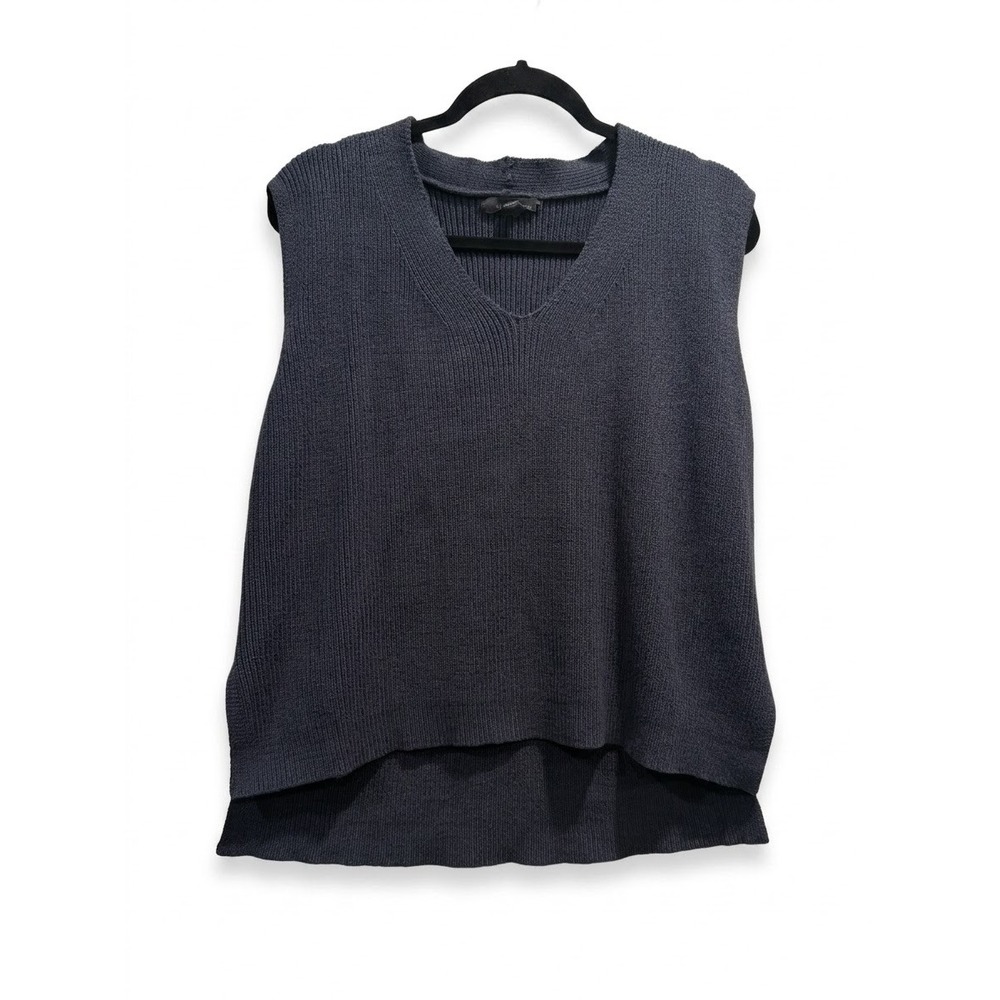 Grade & Gather Charcoal Gray V-Neck Knit Sweater Vest High Low Hem Large 41367
